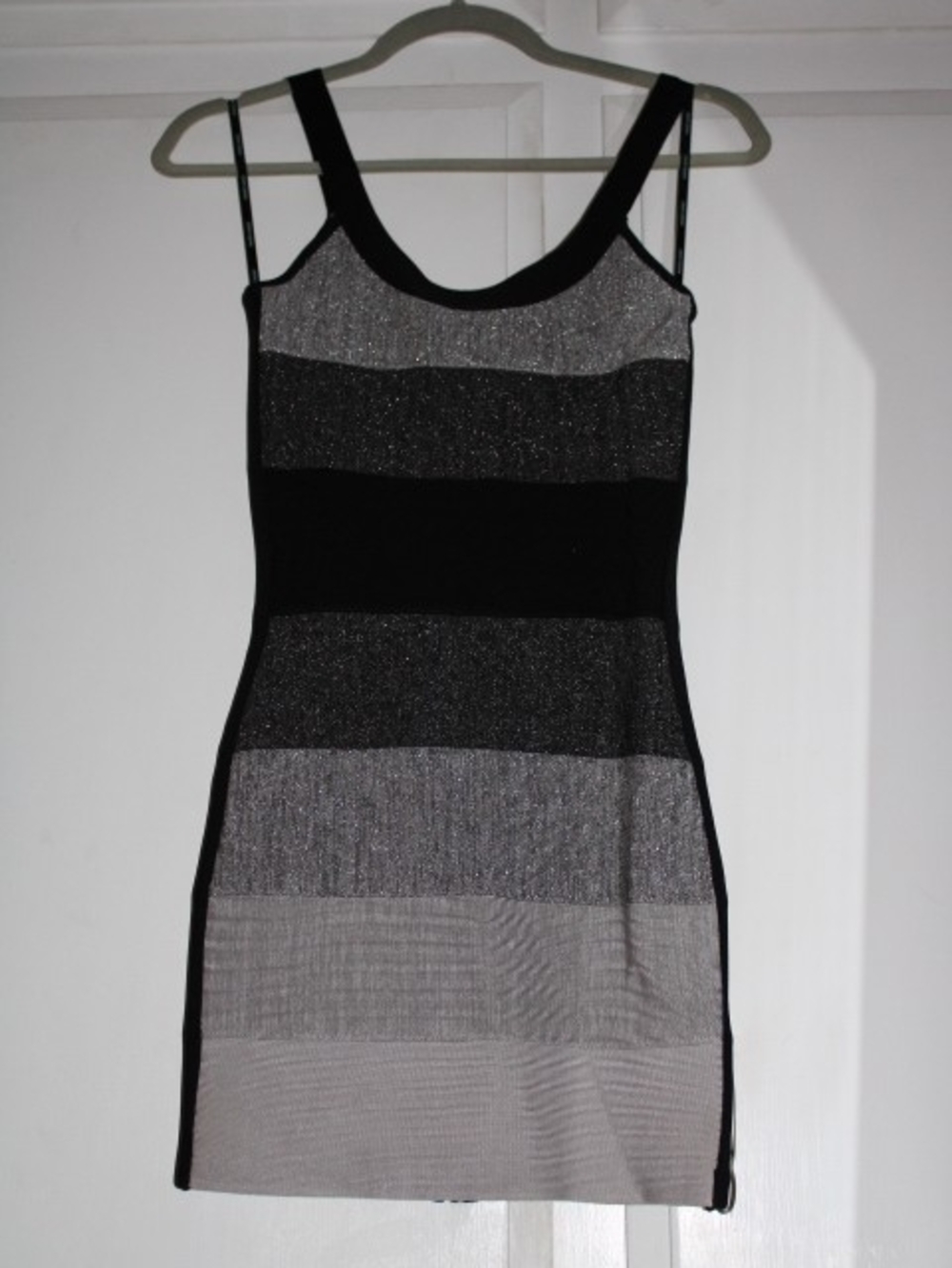 Marciano Black and Gray Striped Sleeveless Mini Dress